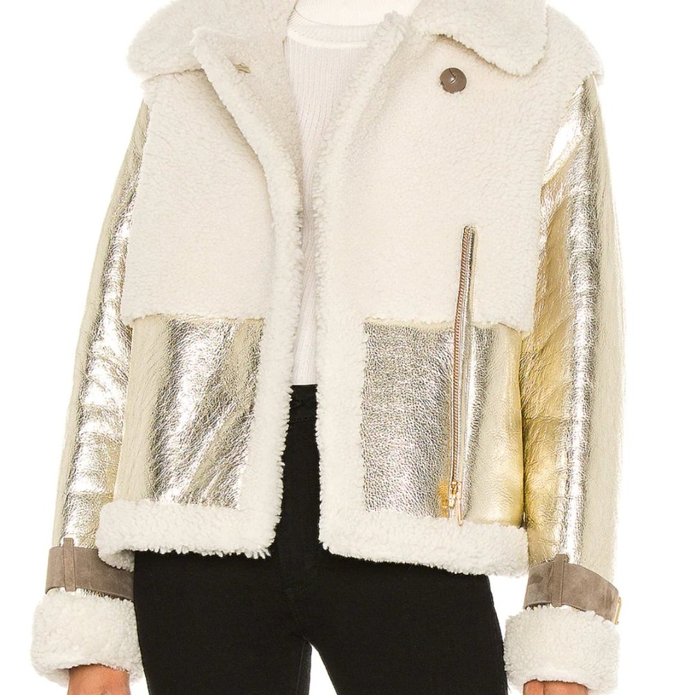 AllSaints Gold Shearling Farley Jacket - Picture 4 of 4